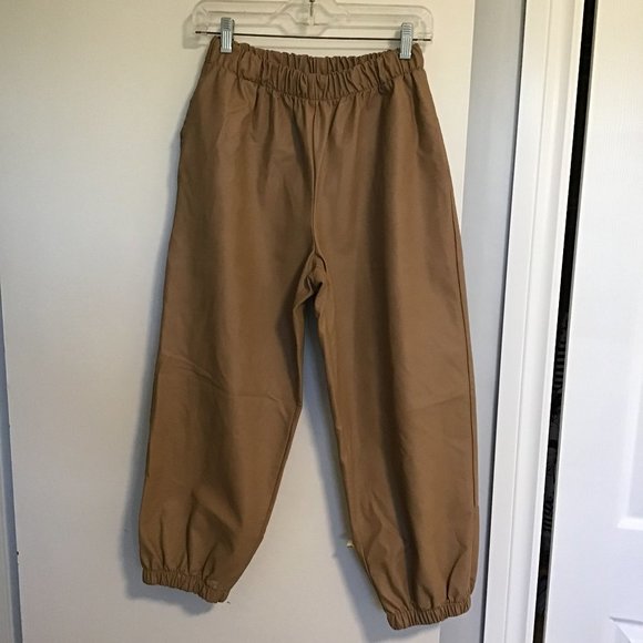 LUNA Allegra Tan Italian Faux Leather Joggers With Pockets - Picture 2 of 11